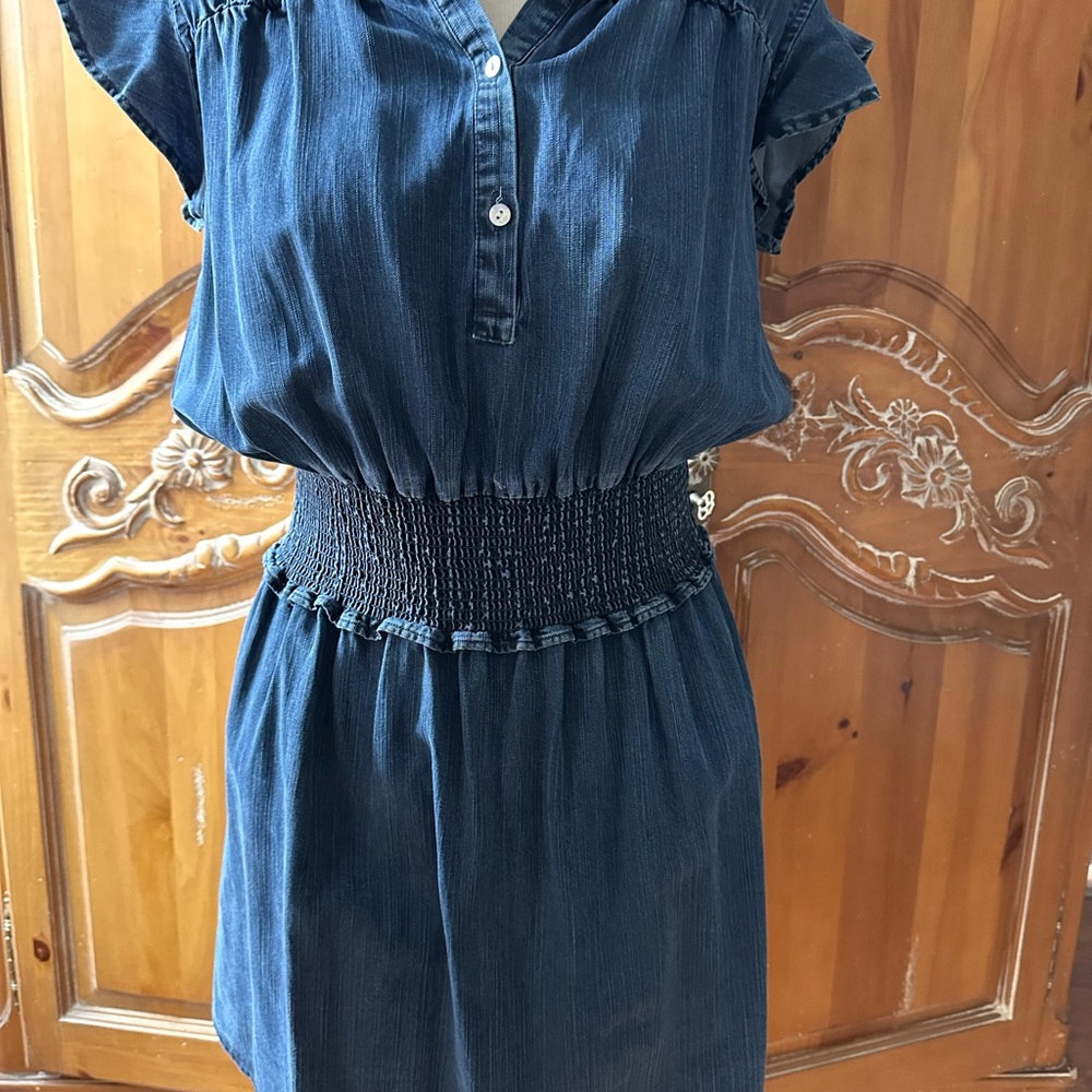 Denim Blue Dress with Smocked Waist